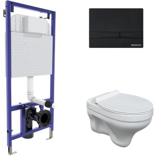 Комплект Berges 4в1 042440: инсталляция NOVUM кнопка F5 SoftTouch чёрная унитаз Albit S сиденье Top Slim SO